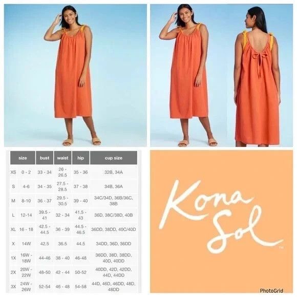 Kona Sol - Women's Midi Cover up Dress  rust pumpkin orange SIZE L-XL ( 12-18) - Picture 5 of 9